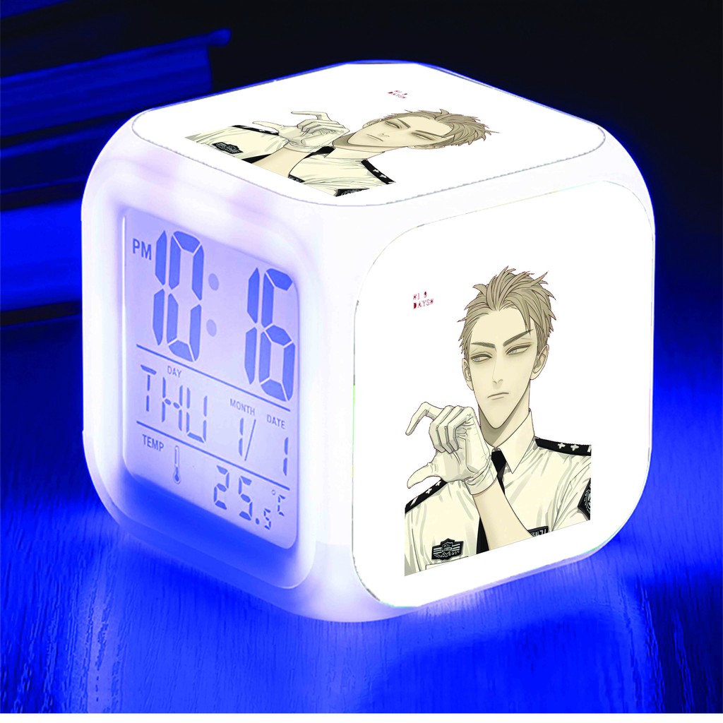 Đồng hồ báo thức để bàn in hình 19 DAYS anime chibi LED đổi màu xinh xắn tiện lợi