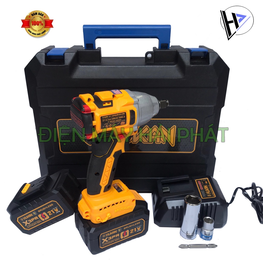 Máy siết bulong HUKANX3 dùng pin không chổi than 21V Hukan X3 Pro - Tặng 1 Đầu chuyển bắt vít - Kèm 2 pin
