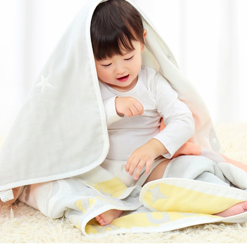 Chăn Cotton 6 Lớp Dày Dặn Mềm Mại In Họa Tiết Hoạt Hình Dành Cho Bé Sơ Sinh