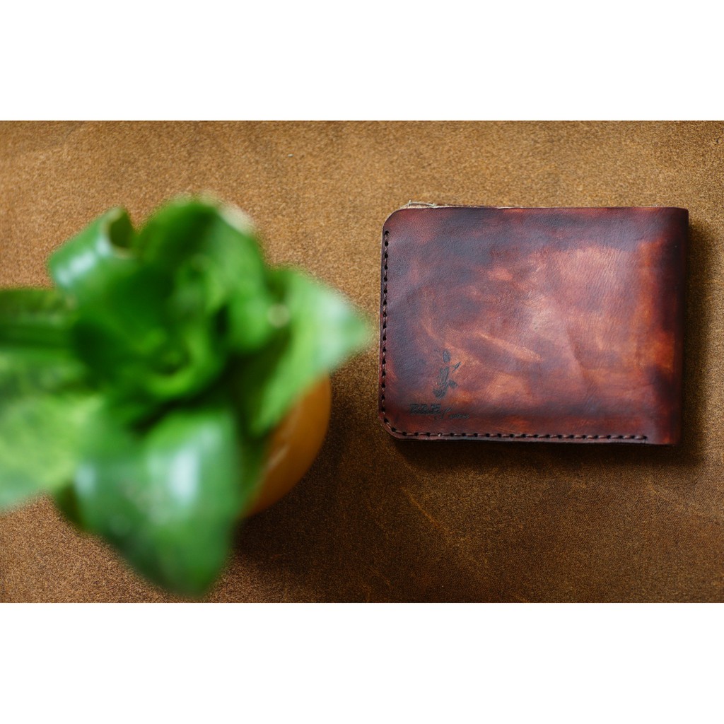 Ví nam da bò RAM Leather Da Bò Italia Màu Gỗ Mahogany