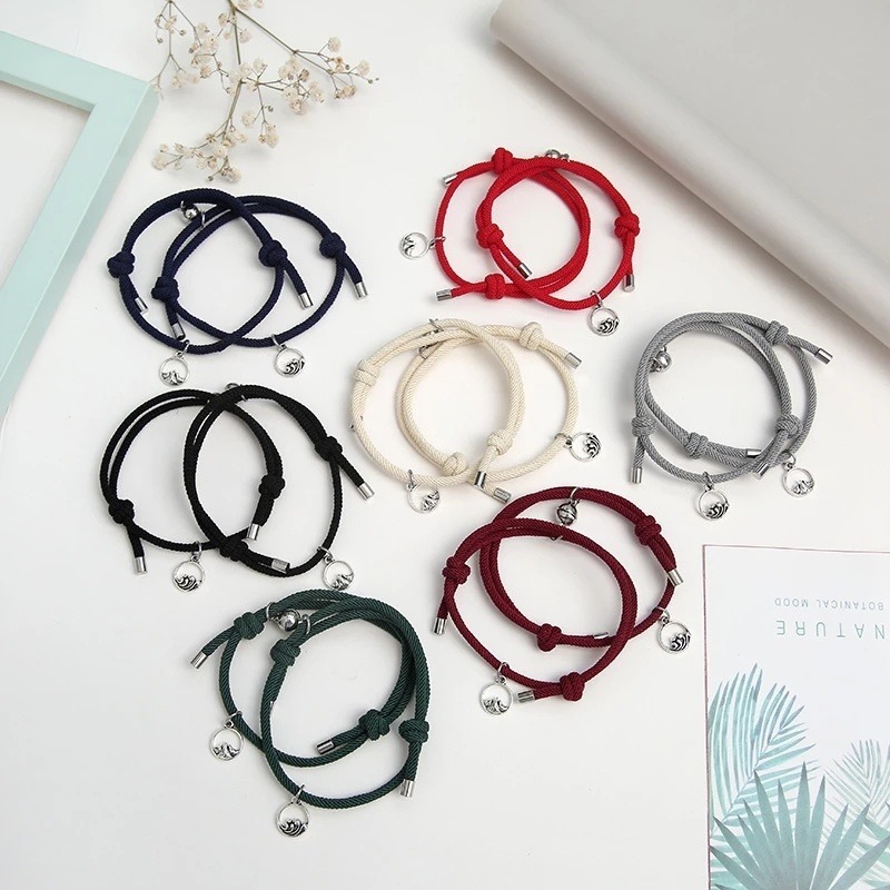 Set 2 vòng tay dây bện từ tính có thể điều chỉnh sáng tạo quà tặng giáng sinh dành cho cặp đôi