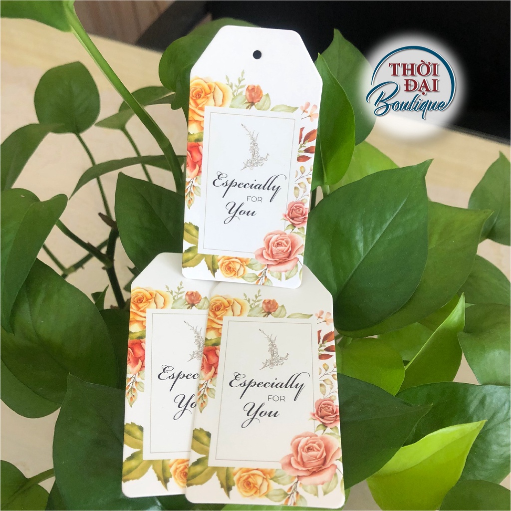 100 Tag / Thẻ Treo Giấy "Especially For You" Tone Hồng Các Loại Hoa