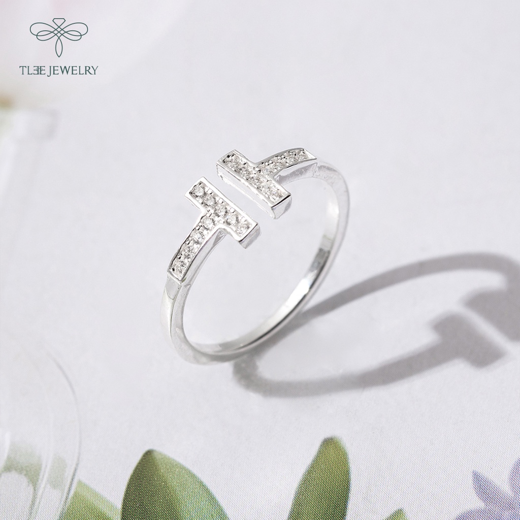Nhẫn bạc nữ TLEE chữ T nạm đá dáng hở cá tính NCJ A0181