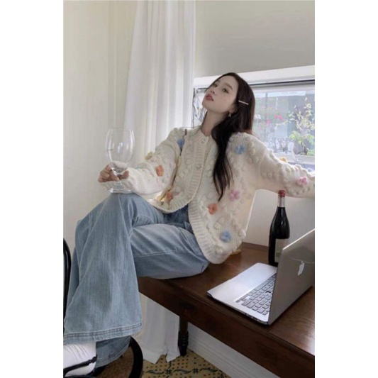 Áo cardigan len đính hoa hàng thiết kế kiểu Hàn Quốc mẫu mới 2022
