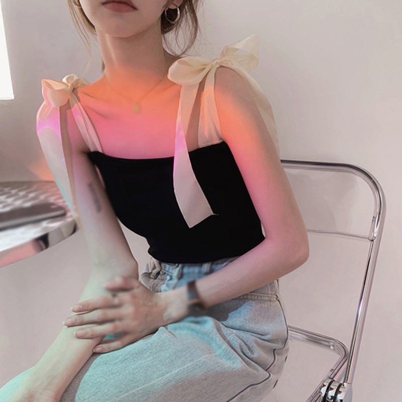 Áo Lửng Hai Dây Thắt Nơ Xinh Xắn Cho Nữ