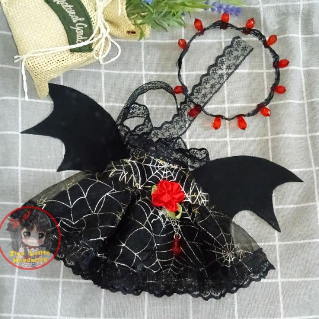 Outfit doll 20cm - Váy Halloween mạng nhện cánh dơi