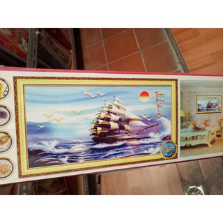 tranh đính đá cao cấp canh thuyền buồm thuận buồm xuôi gió kt 110x60cm