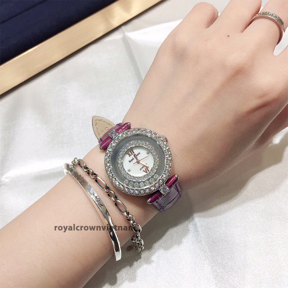 Đồng Hồ Nữ Royal Crown 3628 Dây Da Tím Chính Hãng Chống Nước Chống Xước