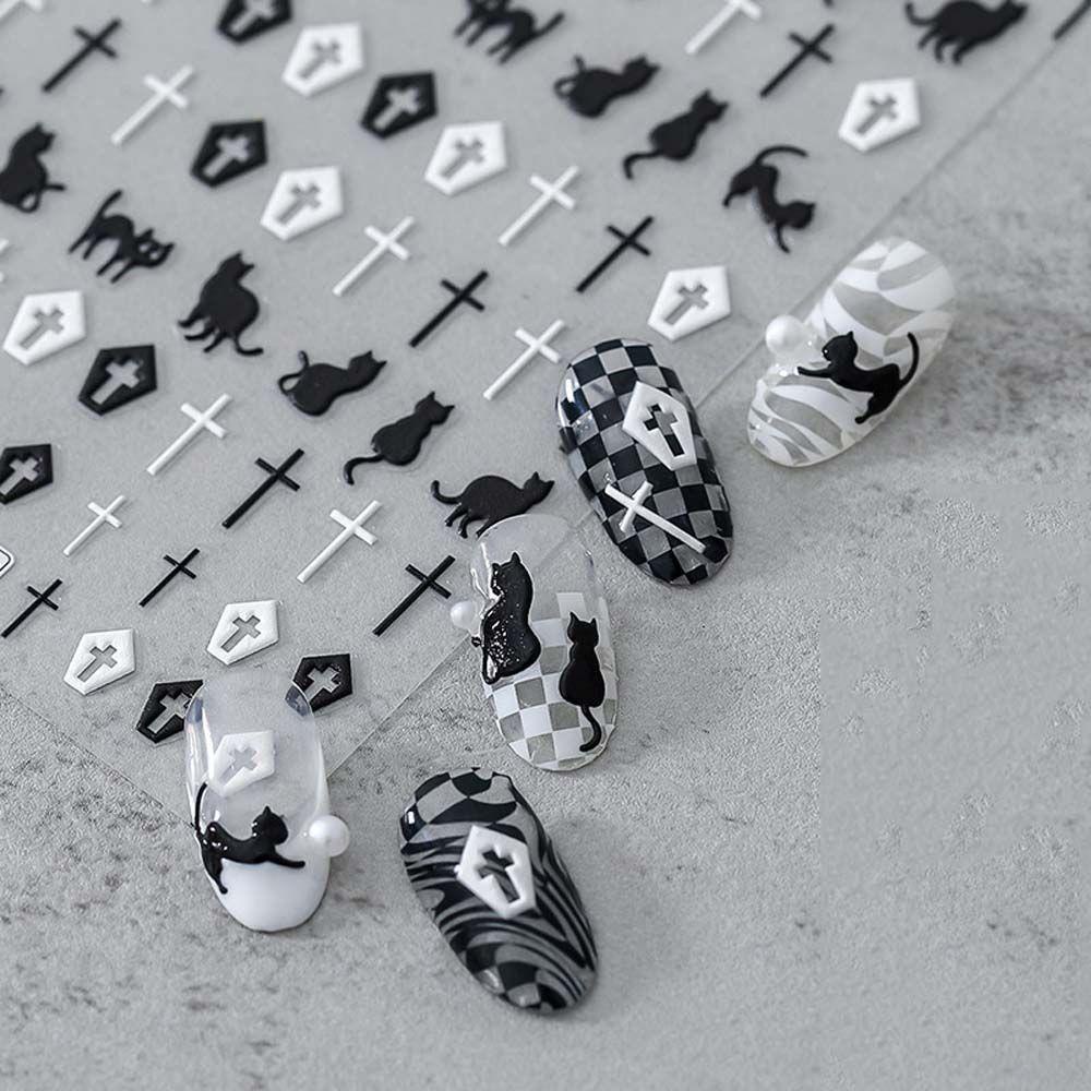 Miếng Dán Trang Trí Móng Tay Họa Tiết Xương Mèo / Bươm Bướm Phong Cách Halloween Độc Đáo