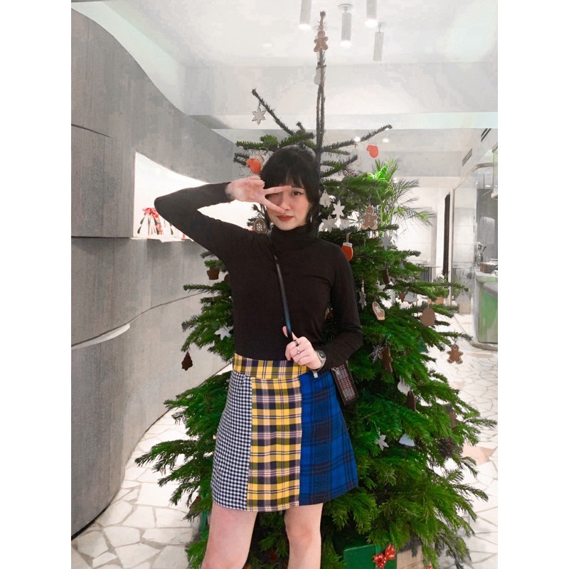 Chân váy ngắn cá tính phối 3 màu caro - PATCH WORK SKIRT | BigBuy360 - bigbuy360.vn
