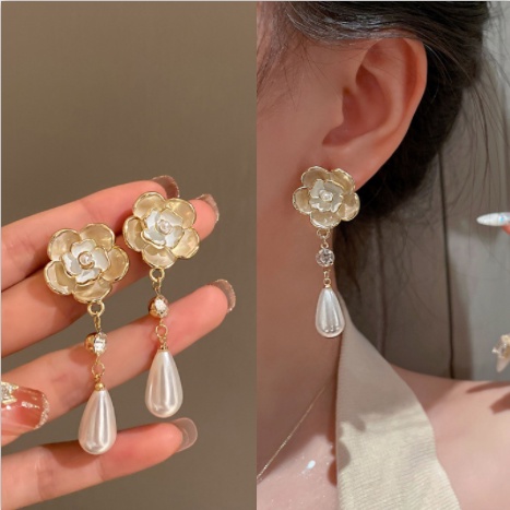 Bông Tai Mạ Bạc 925 Hình Nơ Đính Ngọc Trai Dáng Dài Phong Cách Hàn Quốc Thời Trang Cho Nữ