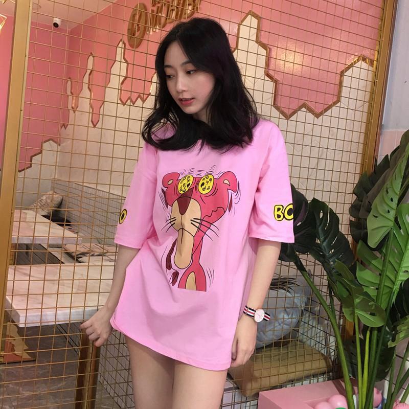 Áo thun cổ tròn ngắn tay bằng cotton họa tiết hoạt hình thời trang đường phố dành cho nữ