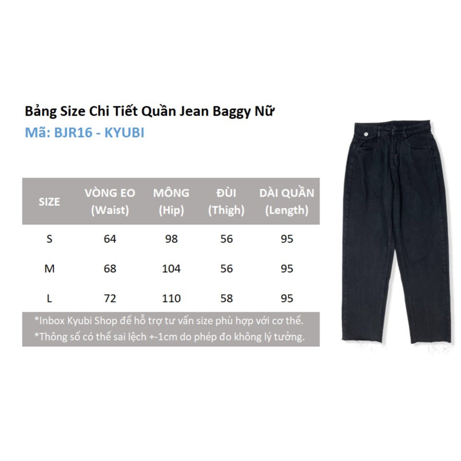 Quần jean baggy nữ Ullzzang Kyubi màu Đen chi tiết nắp đai lưng cắt lai [Nhiều Size] - Baggy Jean Kyubi BJR16D