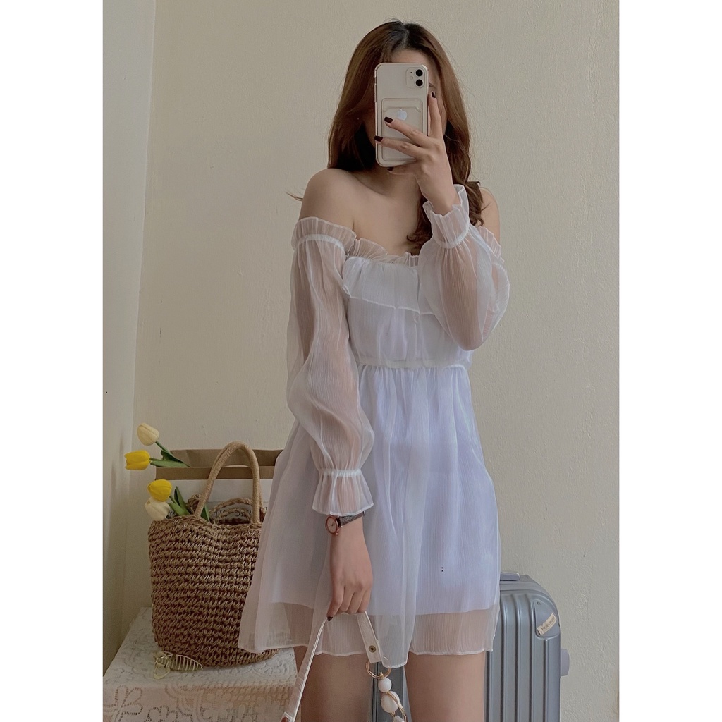 Áo Trễ Vai Babydoll Tiểu Thư Trắng [Freeship] Áo Đũi Tơi Siêu Xinh Tiểu Thư
