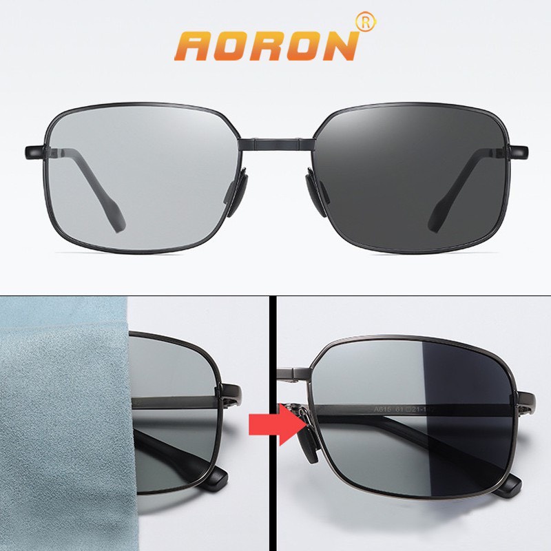 Kính Mát Nam Thời Trang AORON A615 , Mắt Vuông Tròng Phân Cực Đổi Màu Chống Lóa Đi Ngày Đêm, Gọng Gập Tiện Lợi (Bảo Hành