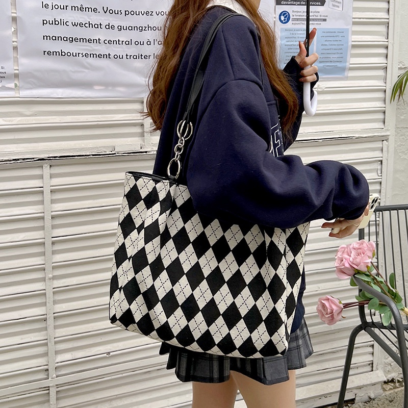 Túi Đeo Vai Cỡ Lớn Họa Tiết Sọc Caro Thời Trang Dễ Phối Đồ Cho Nữ
