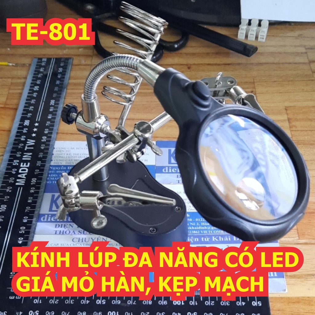 KÍNH LÚP ĐA NĂNG CÓ LED, GIÁ MỎ HÀN, KẸP MẠCH TE-801 kde3576