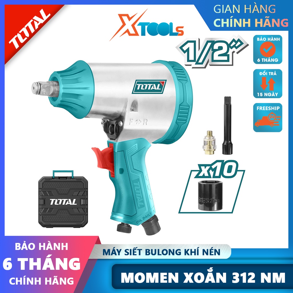 Máy siết bulong khí nén 1/2&quot; Total TAT41125 máy bắn bu lông cơ chế búa đôi với đầu nối đa năng momen-CHÍNH HÃNG-XTOOLS