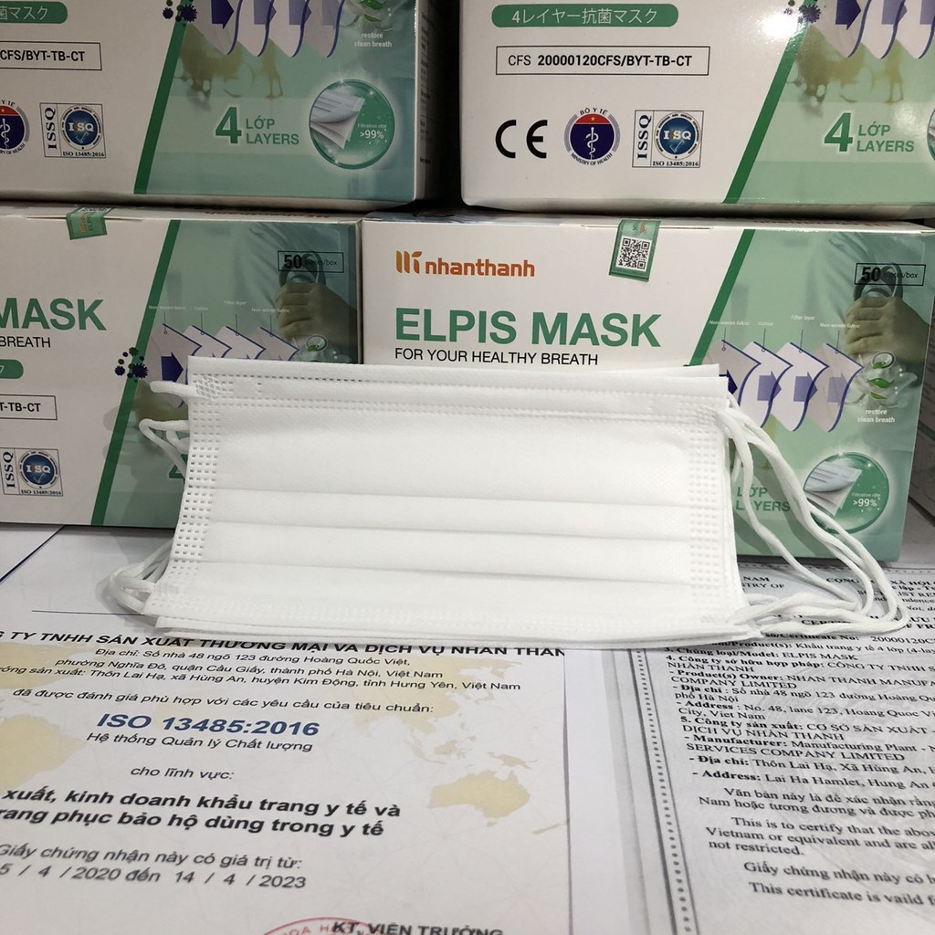 [CHÍNH HÃNG ] KHẨU TRANG XUẤT NHẬT ELPIS MASK MẦU TRẮNG - HỘP 50 chiếc - 4 lớp vải  kháng khuẩn. - HOMIE MART