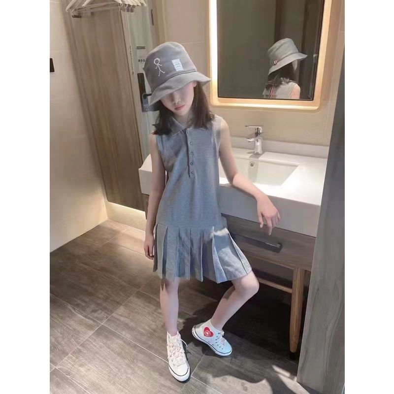 Đầm Cotton Xếp Ly Sát Nách Cổ POLO Phong Cách Mùa Hè Mới 2022 Cho Bé Gái