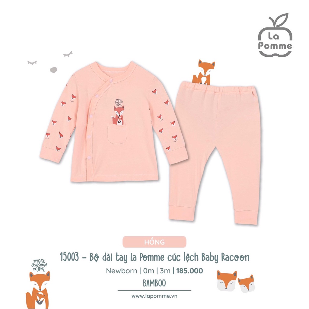 Set sơ sinh La Pomme chất Bamboo cao cấp mềm mịn cao cấp bộ body dài tay cài chéo sơ sinh mũ con cáo 14003 15003