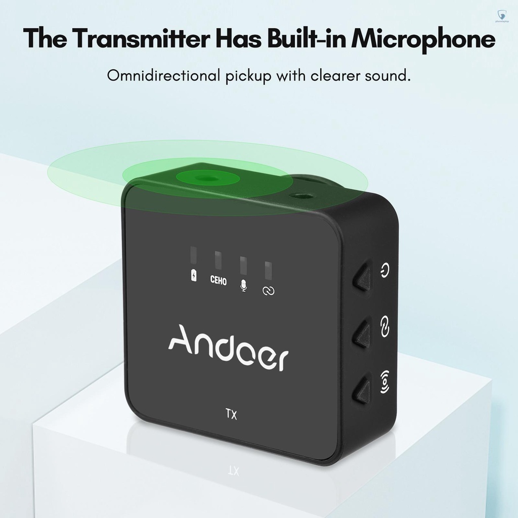 Micro Không Dây Andoer One-Trigger-Two 2.4G (2 Bộ Phát + 1 Đầu Nhận) Max.30M Hiệu Quả Cao Kèm Cáp Âm Thanh TRS &amp; TRRS