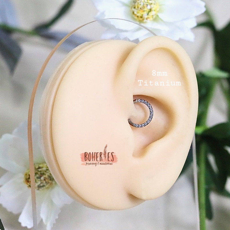 Boheries/Xỏ khuyên, khuyên tai cho Daith/Septum Bạc 925, Titanium viền đá cao cấp, không gỉ