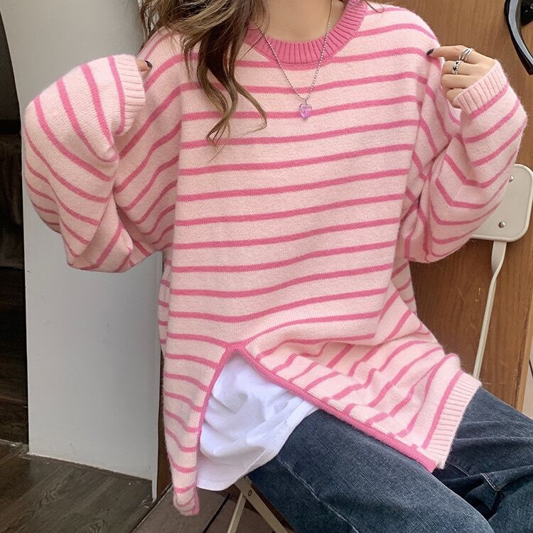 Áo len ZHELIHANGFEI dáng rộng họa tiết sọc thời trang