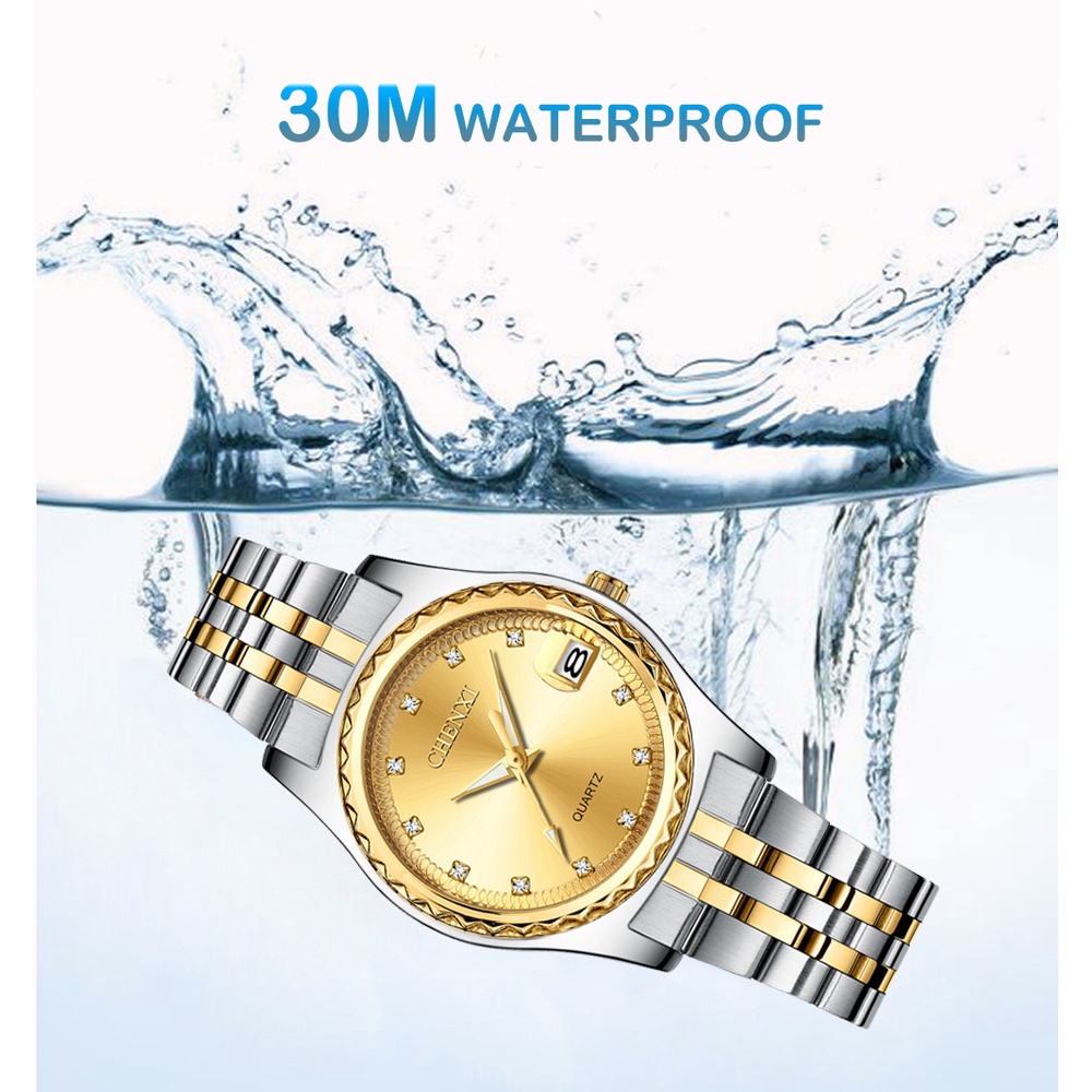 Đồng Hồ Chống Thấm Nước Bằng Thép Không Gỉ Đính Kim Cương Thời Trang Sang Trọng Chexi