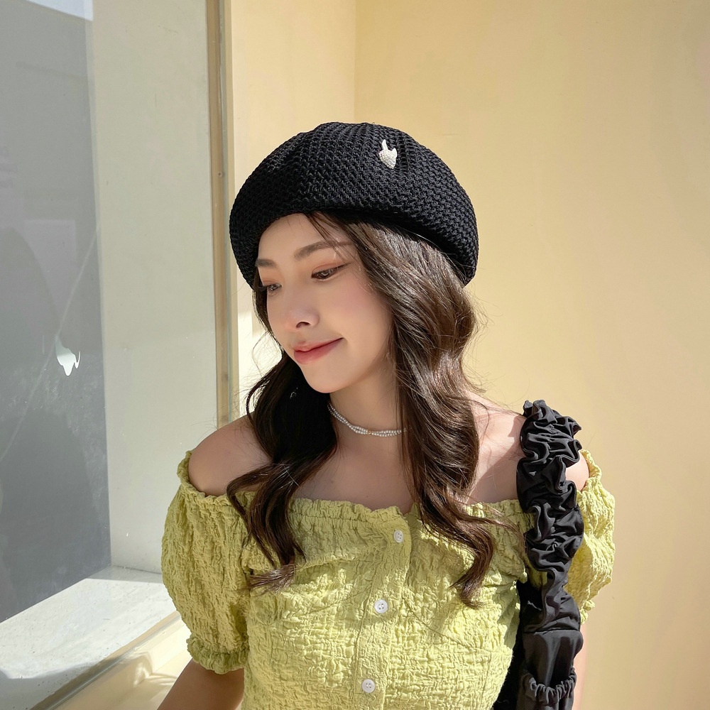 Mũ Beret Vải Cotton Mỏng Thoáng Khí Đính Đá Màu Sắc Ngọt Ngào Thời Trang Mùa Hè Cho Nữ