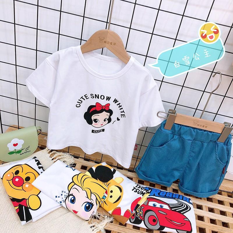 Set Áo Thun Ngắn Tay Cổ Tròn + Quần Jeans Ngắn Đáng Yêu Cho Bé