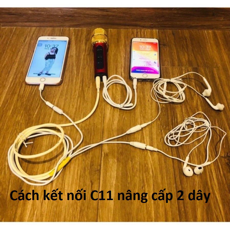 Micro C11 Phiên bản nâng cấp bắt xa 1m và nâng cấp dây live stream âm thanh cực hay tặng 2 tai nghe hát song ca