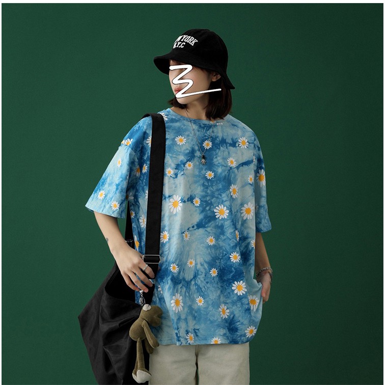Áo thun unisex / Áo phông loang màu cúc hoạ mi form rộng tay lỡ