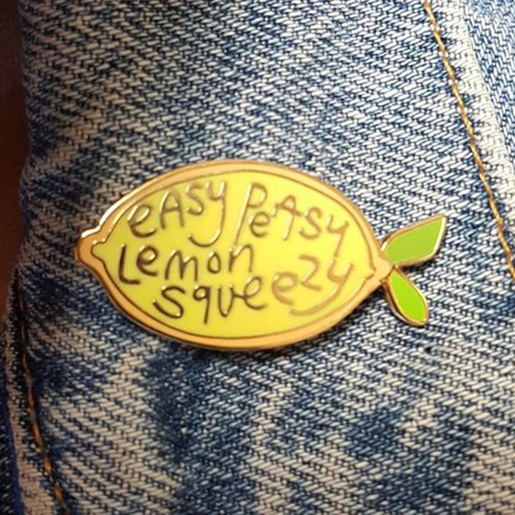 YOML✔Cartoon Lemon Enamel Letters Brooch Pin Unisex Denim Backpack Decor Party Badge