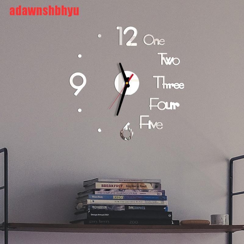 [adawnshbhyu]Acrylic Modern DIY Wall Clock 3D Mirror Surface Sticker Decor Wall Unique Clocks