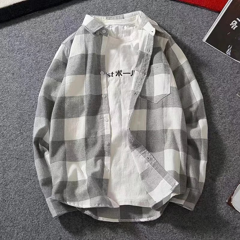 Áo Sơ Mi Caro Tay Dài Dáng Rộng Phong Cách Hàn Quốc Cổ Điển Size M-3XL Cho Nam