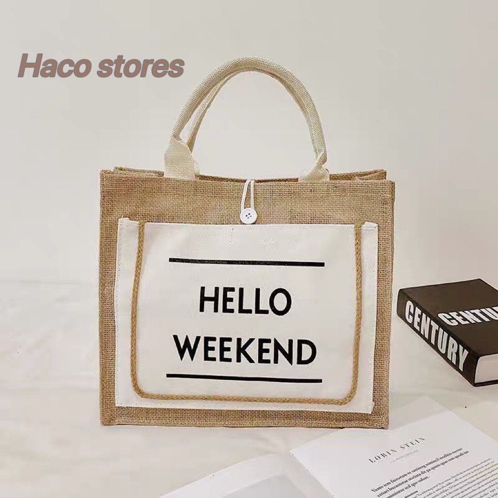 Túi Cói Đi Biển Túi cói đi du lịch Hello Weekend Hottrend❤️FREESHIP❤️