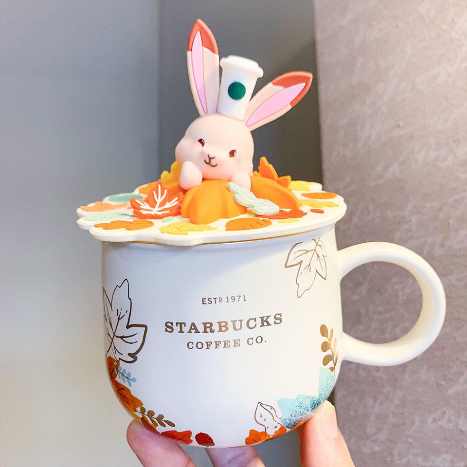 Ly Uống Nước Starbucks Bằng Gốm In Họa Tiết Lá Phong Có Nắp Đậy Làm Quà Tặng Ngày Lễ Tình Nhân Cho Nam Và Nữ