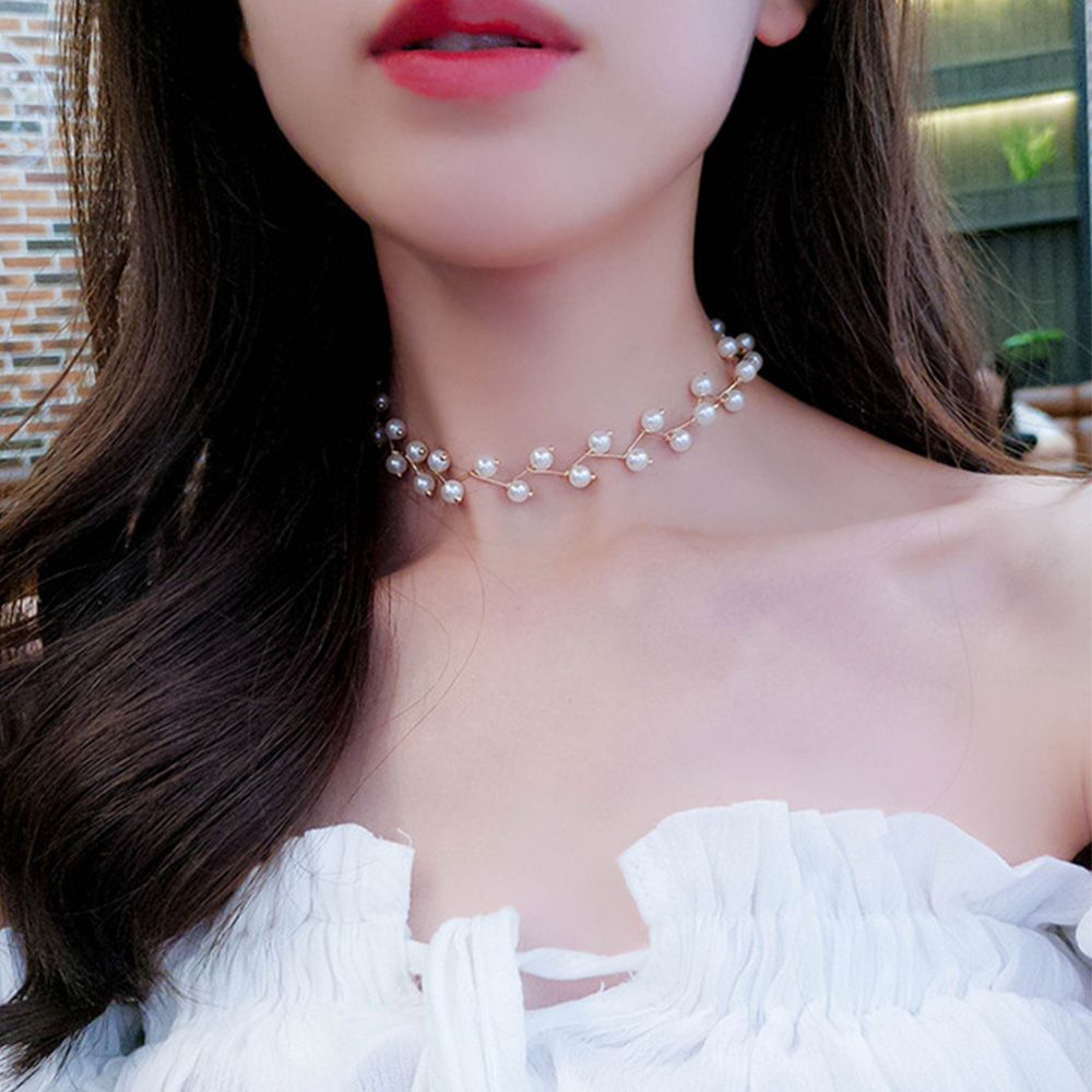 Vòng đeo cổ handmade có chi tiết ngọc trai giả thời trang cá tính dành cho nữ