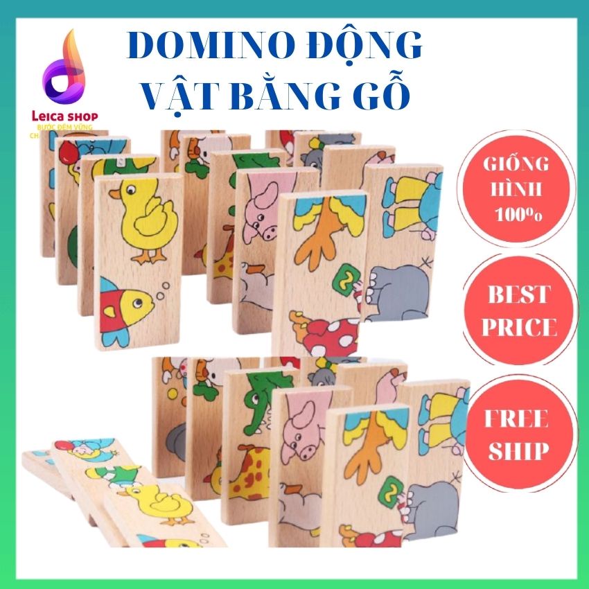 Trò chơi Domino động vật bằng gỗ, cho bé 2-4 tuổi, giúp phát triển tư duy, nhận biết con vật.Leicashop