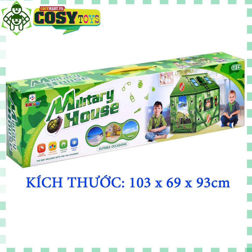 Lều Vuông Cao Cấp Kiểu  Quân Đội bằng vải dù cao cấp cho bé chơi Trong Nhà, Ngoài Trời, Bãi Biển Xép Gọn
