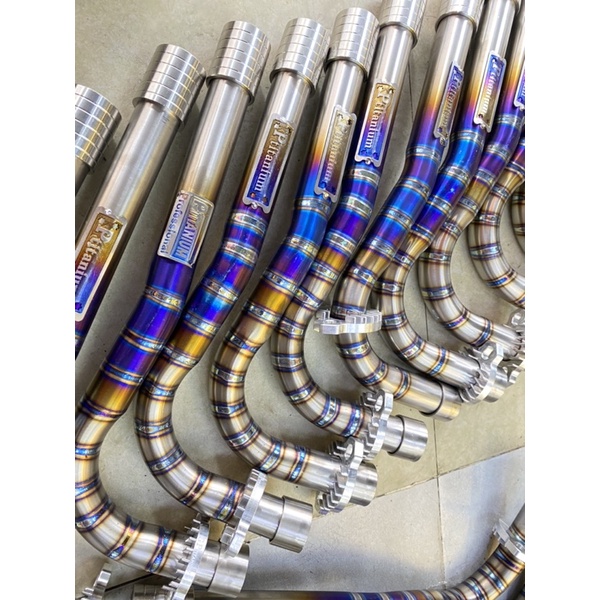 Cổ bô titan form thòng PTITANIUM combo khâu và đót cnc gắn honda wave zx nhỏ blade 2017 100 110 dream fu led future 125