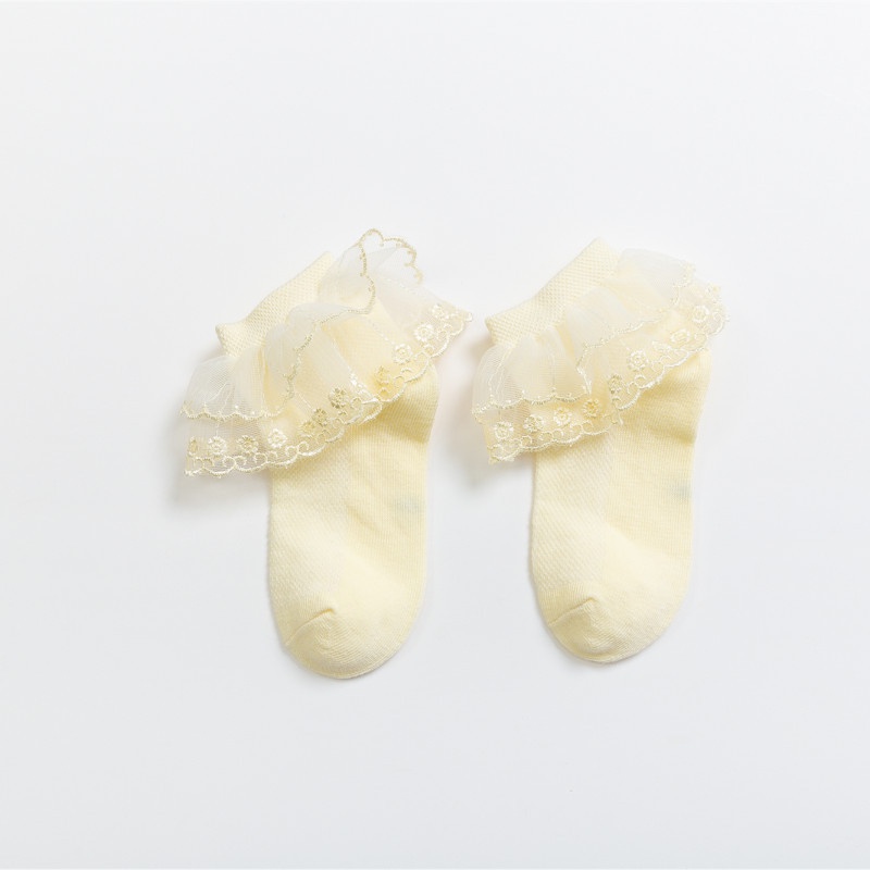 Vớ ren, Vớ thoáng khí, Vớ cotton pha ren thoáng khí Vớ cổ ngắn cho bé gái 2-11 tuổi
