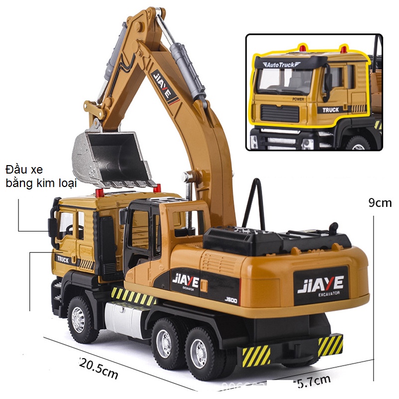 Mô hình xe cẩu xúc đồ chơi trẻ em xe có âm thanh và đèn được làm bằng hợp kim nhựa tỉ lệ 1:50