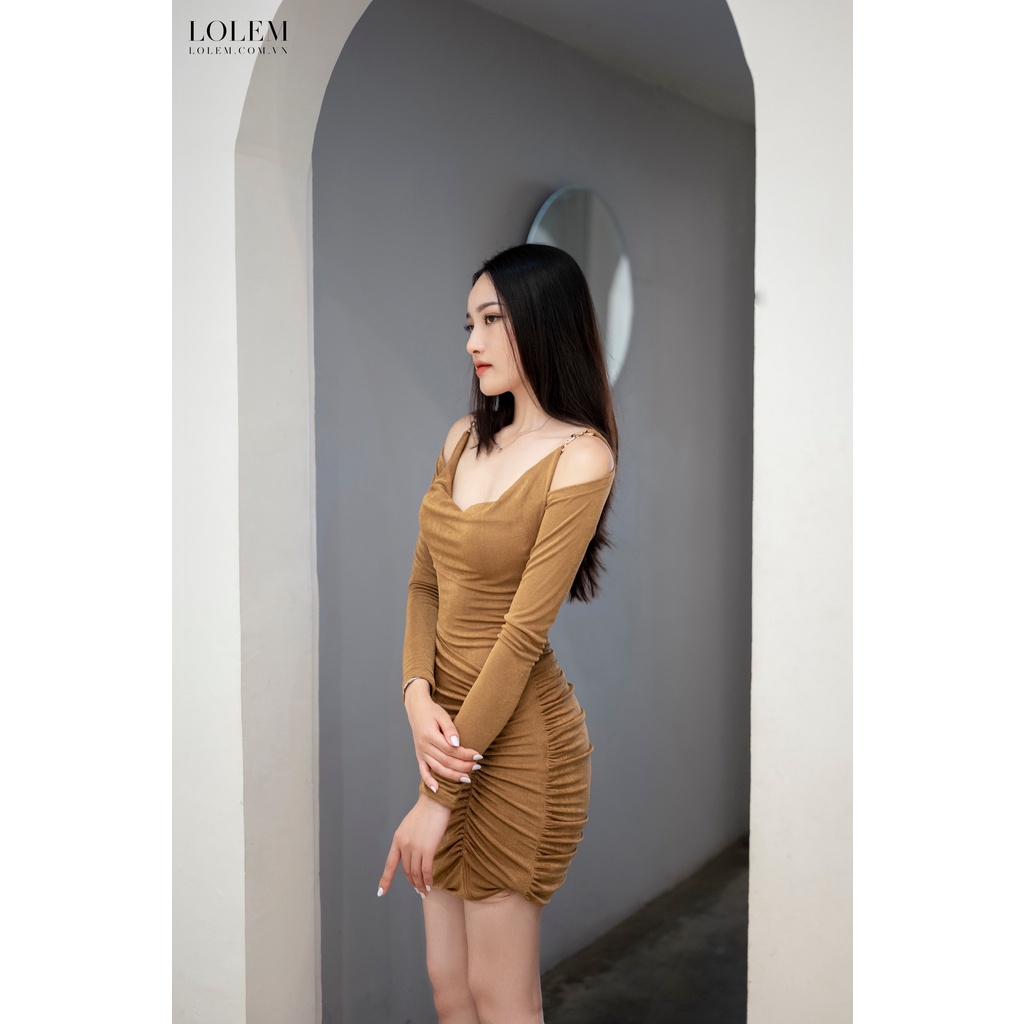 Đầm ôm thun tuyết nhung nhún thân tay dài LOLEM CLOTHING DO182