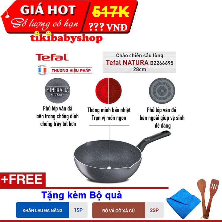 Chảo chiên sâu lòng Tefal Natura B2266695 28cm - Chống dính tuyệt vời- Báo nhiệt thông minh - Hàng chính hãng