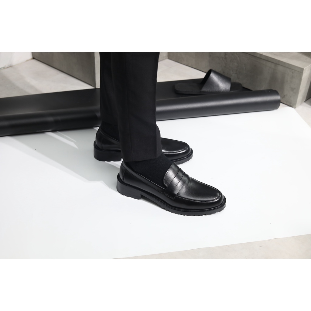 Giày Penny Loafer Black Hood - Da bò nhập khẩu cao cấp - Đế phíp gỗ 4cm - Bảo hành 12 tháng