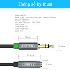 DÂY CHUYỂN LỖ 3.5 LY SANG 2 JACK TAI NGHE-MICRO UNITEK YC957- Full box - Bảo Hành 12 Tháng