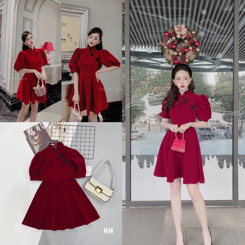 bán sỉ váy nhung khuy tầu sll