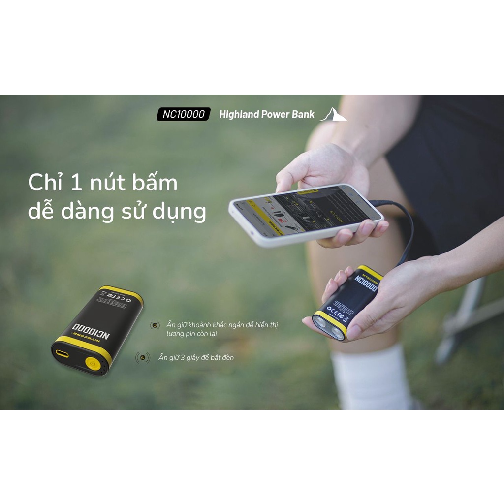 Sạc dự phòng kết hợp đèn LED Nitecore NC10000 Outdoor Compact Power Bank